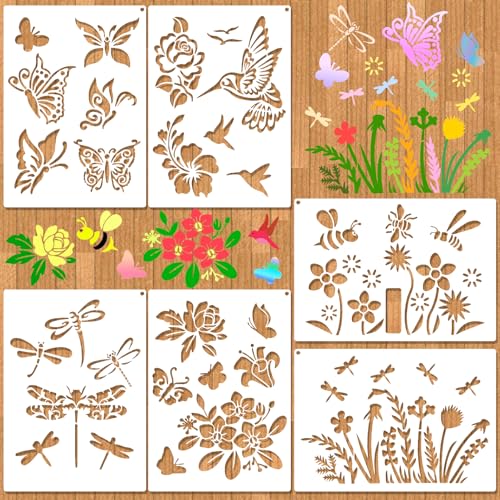 MWOOT Plantillas Flores Grandes para Pintar Paredes, 6 Piezas Plantilla Floral Reutilizable para Manualidades, Plantillas Dibujo para Pared, Madera, Lienzo y Decoración Del hogar,21 x 29.5 cm