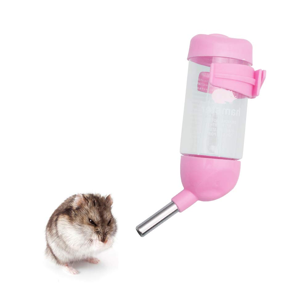 Andiker Botella Dispensador para Hámster, Agua Plástica Colgante Bebedero Automático Dispensador Tazón de Jaula con 2 Bolas Rodaderas para Animales Pequeños, Chinchilla (80 ml, Rosa)
