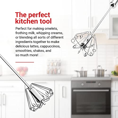 14 Inch Stainless Steel Hand Whisk - Durable & Easy To Use Push-Down Zip Whisker - Rotary Hand Mixer For Beating Eggs, Frothing Milk, Blending, Mixing, Whipping Smoothies & Shakes - Kitchen Tools #TOP3