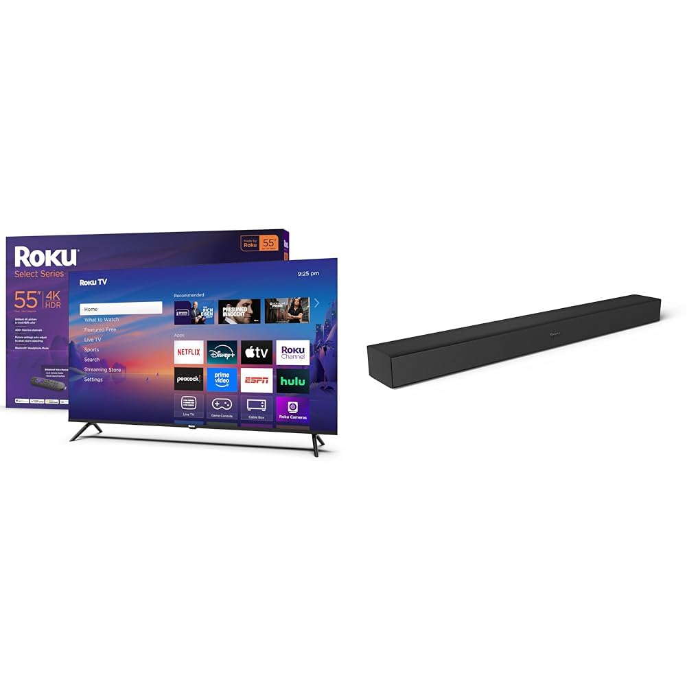 Bundle of Roku Smart TV 2025 55-Inch Select Series 4K HDR TV Roku TV with Enhanced Voice Remote