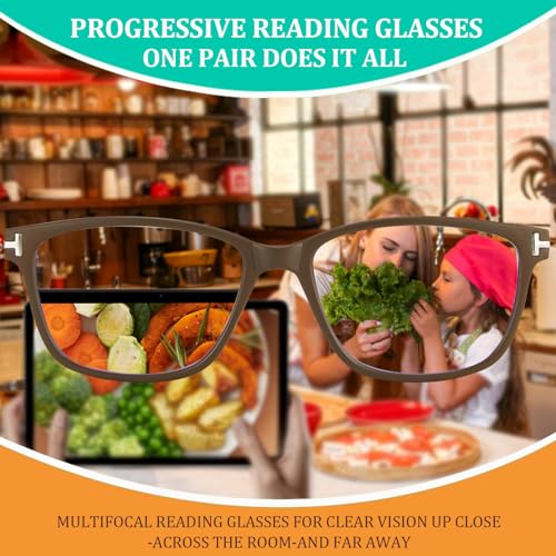 Image of Progressive Reading Glasses Men Women Photochromic Multifocal Glasses Blue Light Blocking UV400 No-Line Spring Hinge