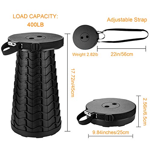 Image of Portable Telescopic Stool with Mobile Charger 4400mAh, Collapsible Stool Built-in Phone Charger for iPhone Android, Foldable Seat for Camping Hiking Fishing Picnic Max Load 400lbs
