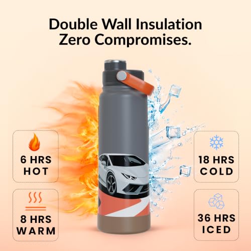Image of Rabitat Hyde Personalized Vacuum Insulated Stainless Steel Water Bottle 1000 ml | Double Wall Vacuum Insulation |18 /8 Food Grade Steel | Leak Proof | Wide Mouth | Ring Handle | BPA Free | Turbo Rush