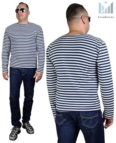 Genuine Striped Long Sleeved T-Shirt Top Cotton Navy Blue Sailor Shirt Original Telnyashka Тельняшка4