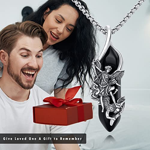 Brisskaari Saint Michael Necklace For Men Women 925 Sterling Silver Catholic Archangel St Michael Pendant Saint Patron Amulet Necklace Religious Jewelry Gifts #TOP4