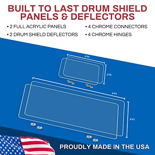 Pennzoni 4Ft Drum Shield W/Chrome Hinges & Deflectors, Comes W/ 2 Drum Panels, 2 Chrome Hinges & 4 Deflector Connectors, Premium Clear Acrylic Panels #TOP1