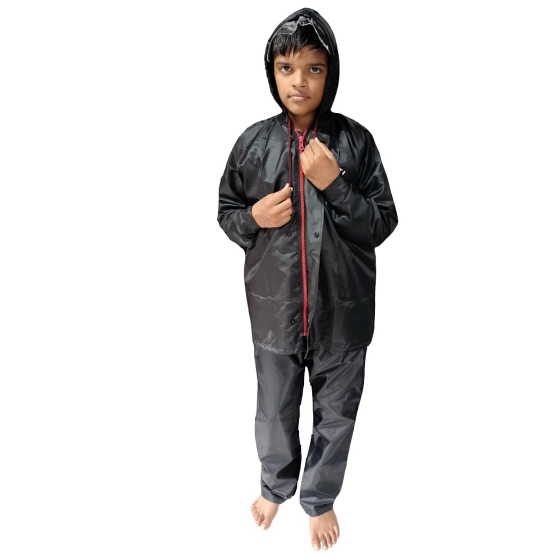 D8211K Children’s Waterproof Hooded Raincoat & Pant Set | Durable, Lightweight, Portable Rain Suit with Carry Pouch (S, Black, 6 Years - 7 Years)