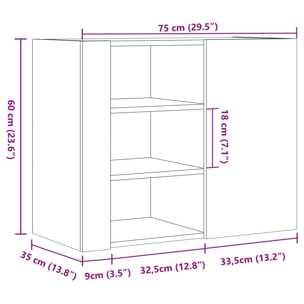 vidaXL Armoire Murale Blanc 75x35x60 cm Bois d'ingénierie
