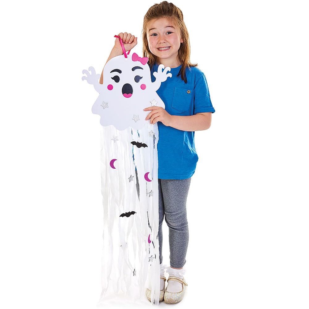Baker Ross FN293 Giant Ghost Streamer Hanging Decoration Kits - Pack of 4, Halloween Arts and Crafts for Children, Halloween Decorations