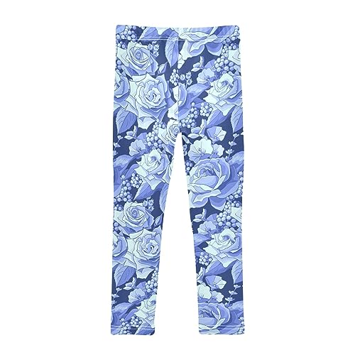 Blue Rose Flower Pattern Floral Plant Girls Leggings Dance Running Workout Yoga Pants2