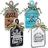 4 Pcs Wooden Kitchen Sign Rustic Kitchen Wall Decor 3.5 x 5.9 Inch Farmhouse Cutting Board Eat Sign Decor Wood Wall Art Hanging Plaques for Home Dining Living Room Cafe