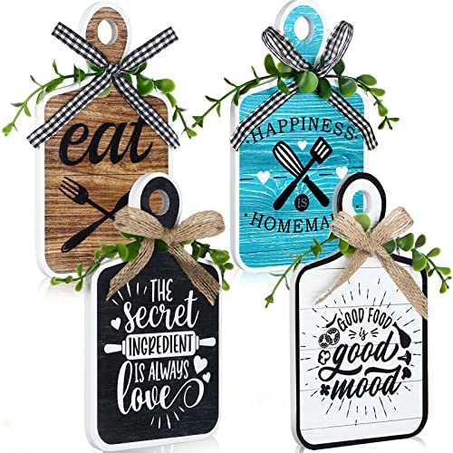 4 Pieces Kitchen Wall Decor Wood Sign Rustic Cutting Board Eat Sign Decor Farmhouse Tiered Tray Happiness Is Homemade Wood Wall Art Hanging for Home Kitchen Dining Living Room Cafe