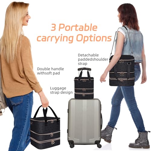 GUXLXAR Nagellack Aufbewahrung Make Up Koffer für 84 Nagellackflaschen und 1 LED-Nagellampe,Make Up Organizer Tasche Nageldesign Zubehör Makeup Tasche, Nagellack Organizer（Schwarz）