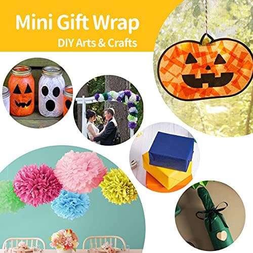 70Pcs Assorted Coloured Tissue Paper, Pink/Black/White/Blue/Green/Red/Purple/Orange/Yellow Decorative Tissue Paper Sheets,Mini Flower Gift Wrapping Paper for Hampers Christmas Halloween DIY Art Crafts