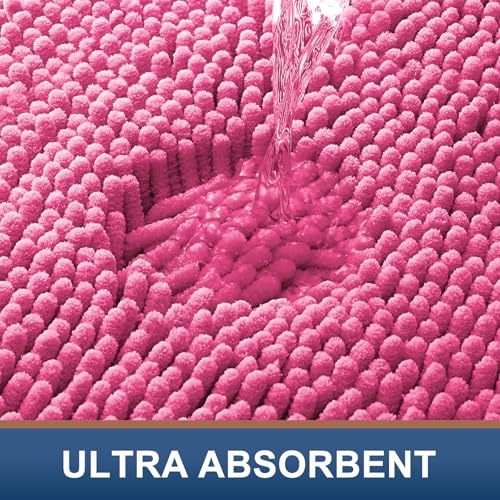 Smiry Luxury Chenille Bathroom Rugs 36x24, Extra Soft and Absorbent Shaggy Bath Mat, Machine Washable, Non-Slip Plush Carpet Runner for Tub, Shower, and Floor, Home Decor Accessories, Hot Pink