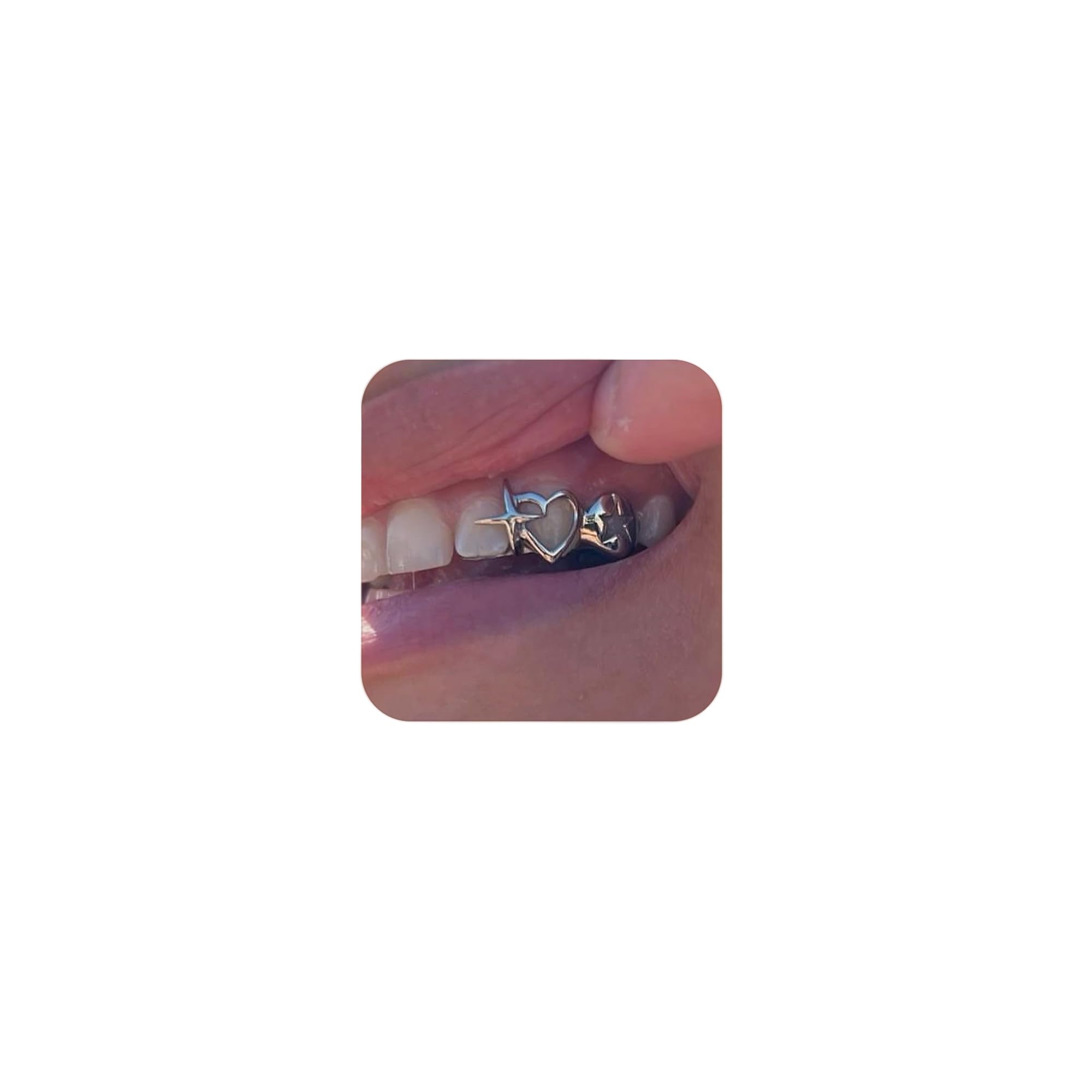 Longita Silver Teeth Grillz for Women Grills for Your Teeth Men Silver Tooth Cap Grillz for Women Golden Tooth Jewelry Cross Heart Mouth Grills Men Hip Hop Outfits Custom Accessory Halloween Party-image-3