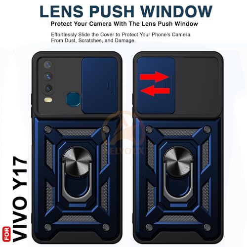 Image of Armor Bumper Back Cover Case for VIVO Y17 / Y15 / Y12 Rotating Camera Cover, Ring Holder & Kickstand | Heavy Duty & 360 Degree Protection VIVO Y17 / Y15 / Y12 Back Cover (Blue)