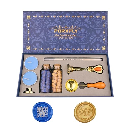 PORXFLY 2 Pieces Letter W Wax Seal Stamp Set,Initial Alphabet Wax Seal Stamp Kit Vintage Gift Box