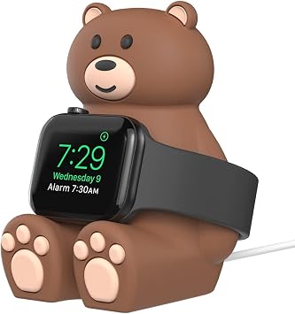 Cute Bear iWatch Charger Stand Compatible with iWatch Series 9-145mm,44mm,42mm,41mm,40mm, 38mm for iWatch Charger Cute Soft Silicone,Supports Nightstand Mode,Home/Office Use