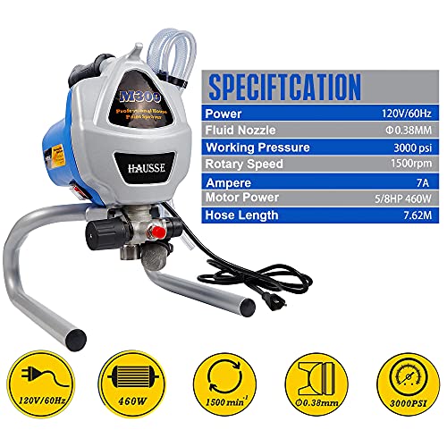 Hausse Electric Airless Paint Sprayer Spray Gun, 3000PSI Project Painter Power Painting for Professional Contractor, DIY Handyman, Home Exterior, Fence, Shed, and Garage - Thumbnail 5