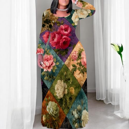 Image of PinkPatty Plus Size Maxi Dresses for Women Long Sleeve Crew Neck Sundress Casual Fall Dress with Pockets
