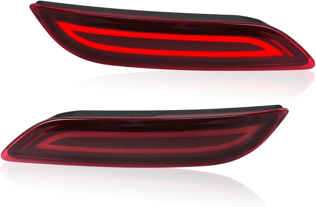 LED Rear Bumper Reflector Lights for Toyota Camry 2018-2023 8th Gen Rear Tail Lamp with Sequential Turn Signal, Red Lens Brake Light