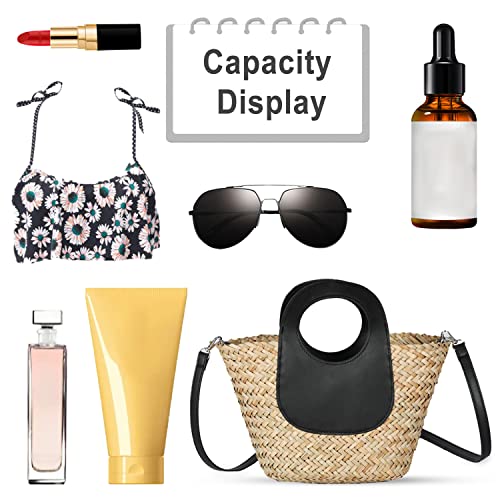 Straw Bag, Beach Bag for Women, Hand-Woven Soft Handbag, Mini Beach Crossbody Design Leather Handle, Woven Bag for Vacation Travel Daily (Black4