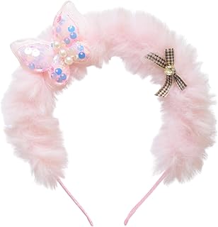 طوق شعر نصف مبطن بتصميم فراشة وفيونكة للبنات من دافني - بينك