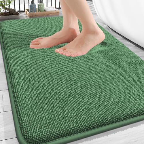 Image of OLANLY Thick Memory Foam Bath Mat Rug 30x20, Extra Soft Absorbent Bathroom Rug, Quick Dry Bath Mats, Non-Slip, Machine Washable Carpet for Bathroom, Tub and Shower, Home Decor Accessories, Olive Green