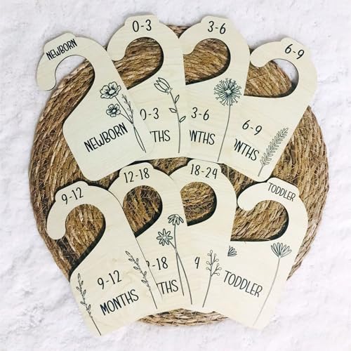 Baby Closet Dividers for Clothes Organizer - 8-Piece Double Side Wooden - Baby Size Closet Dividers - Black Floral Baby & Kids Hangers | Elegant Nursery Decor for Newborn to Toddler