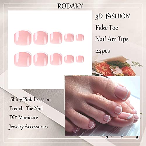 Rodaky 24Pcs French Tips Press On Toenails Short Square Toe Nails Tips Full Cover Glue On Toe Nails Summer Beach Toe Nails Acrylic False Toe Nails For Women And Girls (Pink French) #TOP5