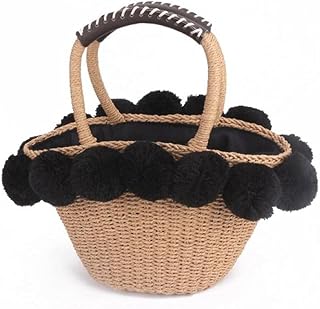 nero bianco palla decorazione borsa di paglia donna estate borsa da spiaggia piatti cestino viaggio picnic borsa femminile Travel