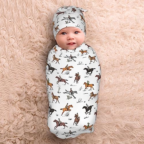 Image of Horse Swaddling Blanket for Baby, Western Baby Stuff with Hat