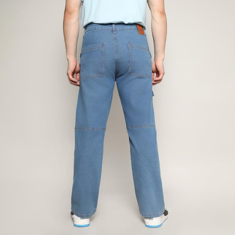 Image of CAHOOT Men's Stitched Cargo Denim Jeans for Casual Wear | Dark-Wash | 5 Pocket | Button Closure | Denim Jeans Crafted with Comfort Fit for Everyday Wear