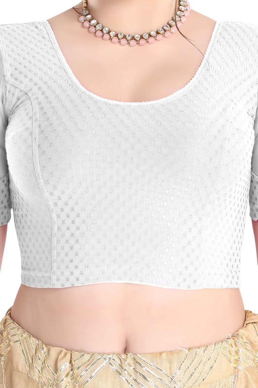 Image of FINESTFIT Stay On Trend Fashion 100% Cotton Readymade Blouses for Women,Round Neckline with Organza Balloon Sleeves.