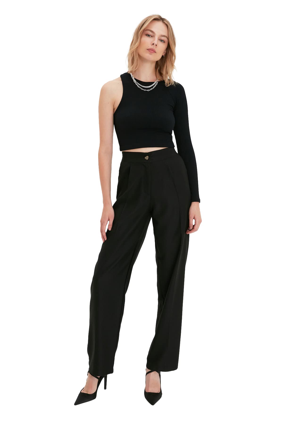 Trendyol Women Tall High Waist Wide Leg Wide Leg Trousers Black