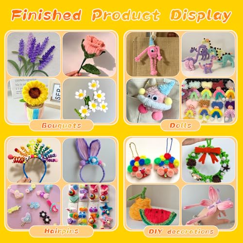 Image of ZXIIXZ Pipe Cleaners Craft, 100Pcs Yellow Chenille Stems for Craft Supplies | Yellow Pipe Cleaners Bulk for Home Arts and Crafts Supplies, DIY Festivals Bouquet Limpia Pipas for Flower Making