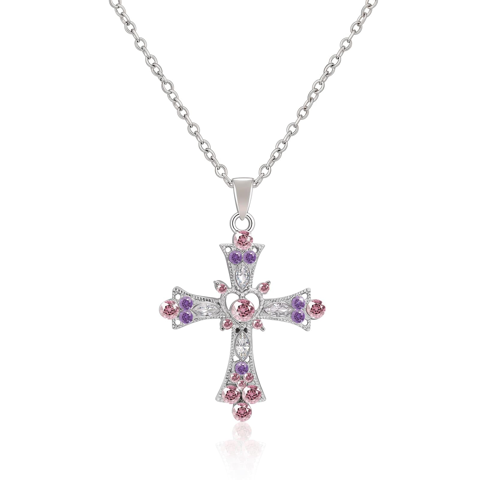 motoeye Pink Cross Necklace,Cross Necklace Pink,Pink Cross Necklace for Women,Zircon Pink Cross Necklace,Crystal Cross Necklace Pink,Vintage Punk Pink Cross Necklace for Women,for Everyday Wear