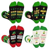 Buddy The Elf Merchandise Gifts, Funny Christmas Socks for Women Men, 4 Pairs Elf Winter Warm Knitted Socks Costume Accessories, Novelty White Elephant Gifts for Christmas Stocking Stuffers