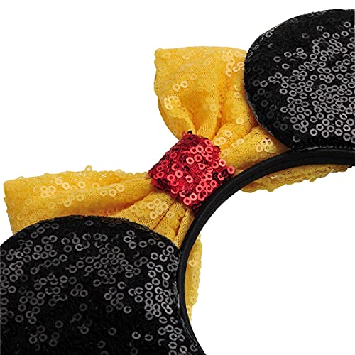 Image of FANYITY Mouse Ears, Sequin Mouse Ears Headband for Girls Women Halloween Birthday Party (Yellow Bow08)