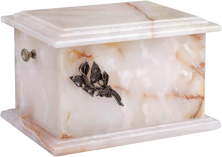 Onyx Adult Cremation Casket Funeral Ashes urn Unique Stone Memorial Casket (Creame White Onyx, Calla Lily)