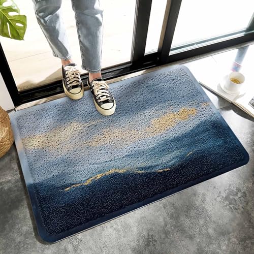Abstract Wave Art Welcome Door Mat 35"x24" Blue Yellow Sunshine