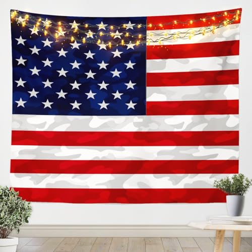 Feelyou American Flag Wall Blanket Camouflage Usa Flag Tapestry Wall Hanging Army Camo Tapestry for Kids Boys Girls Blue Red And White Stars Art Decor for Bedroom Living Room Large 59x82