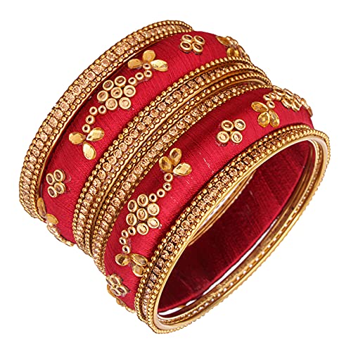 Image of NMII Get your traditions Valentine Gift for Girls & Women Silk Thread Bangle Set With Zircon For Womne & Girls