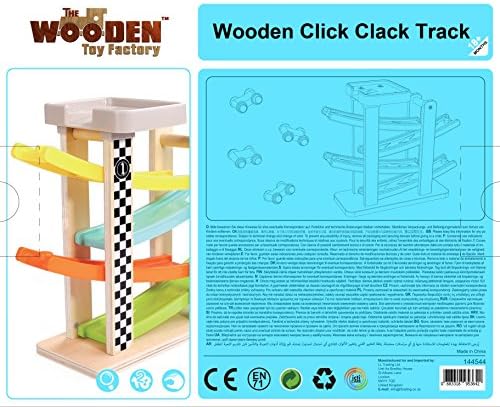 The Wooden Toy Factory - Click Clack Racing Track with *6* Cars - Includes Parking Lot - No Assembly Required