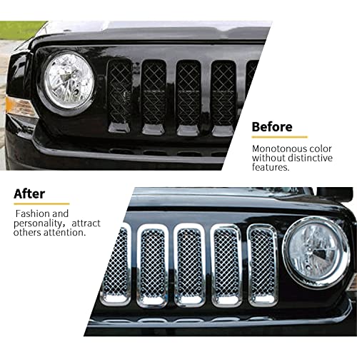 Sqqp Front Grille Grill Mesh Insert Decoration Trim Cover Compatible With 2011-2016 Jeep Patriot, Abs Chrome 7Pcs #TOP1