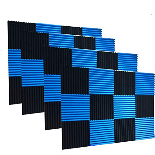 Paquete de 48 paneles de pared de espuma acústica para estudio de espuma de absorción de sonido, color negro, azul, 2,54 x 30,48 x 30,48 cm