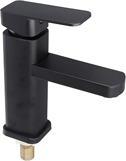 Eawfgtuw Grifo de lavabo frío de acero inoxidable, grifo de lavabo de baño negro, resistente a la corrosión, mezclador de ahorro de agua para cocina, hotel, hogar, encimera de instalación