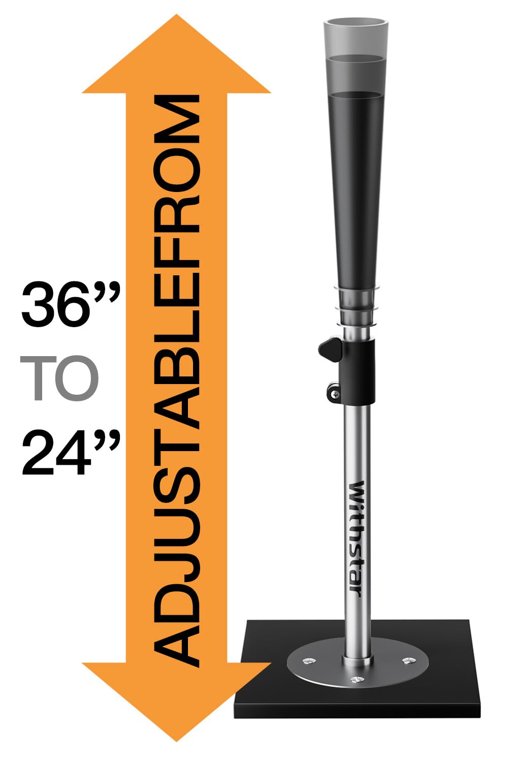 WithStar Portable Batting Tee for Baseball/Softball, Height Adjustment from 24-36 inch,Easy Transport Baseball Tee with Rubber Top,Heave Duty Base Hitting Tee for Kids/Youths/Adults(Silver)