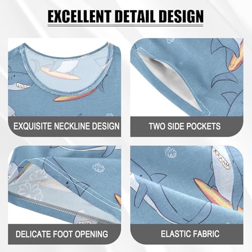 senya Sharks Surfboards P Summer Pajamas Set Short Cotton Sleepwear 2 Piece4